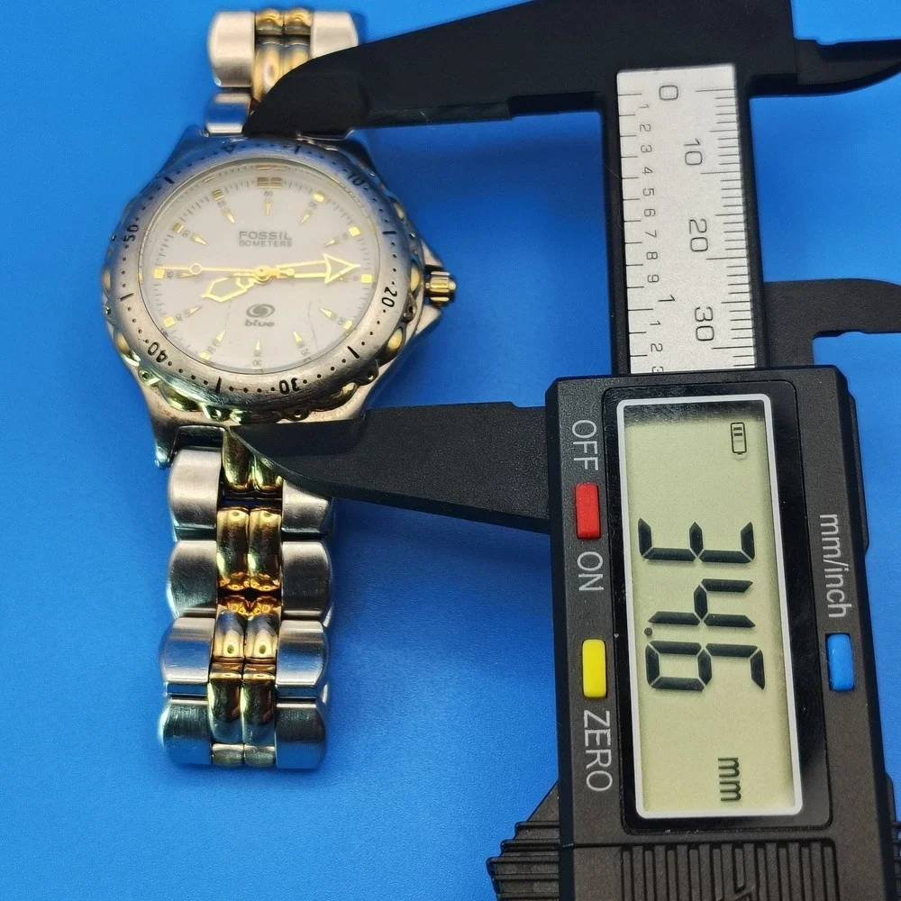 Vintage 1996 Fossil Blue‎ 34mm Two Tone Women's Quartz Watch Lume Fully Restored